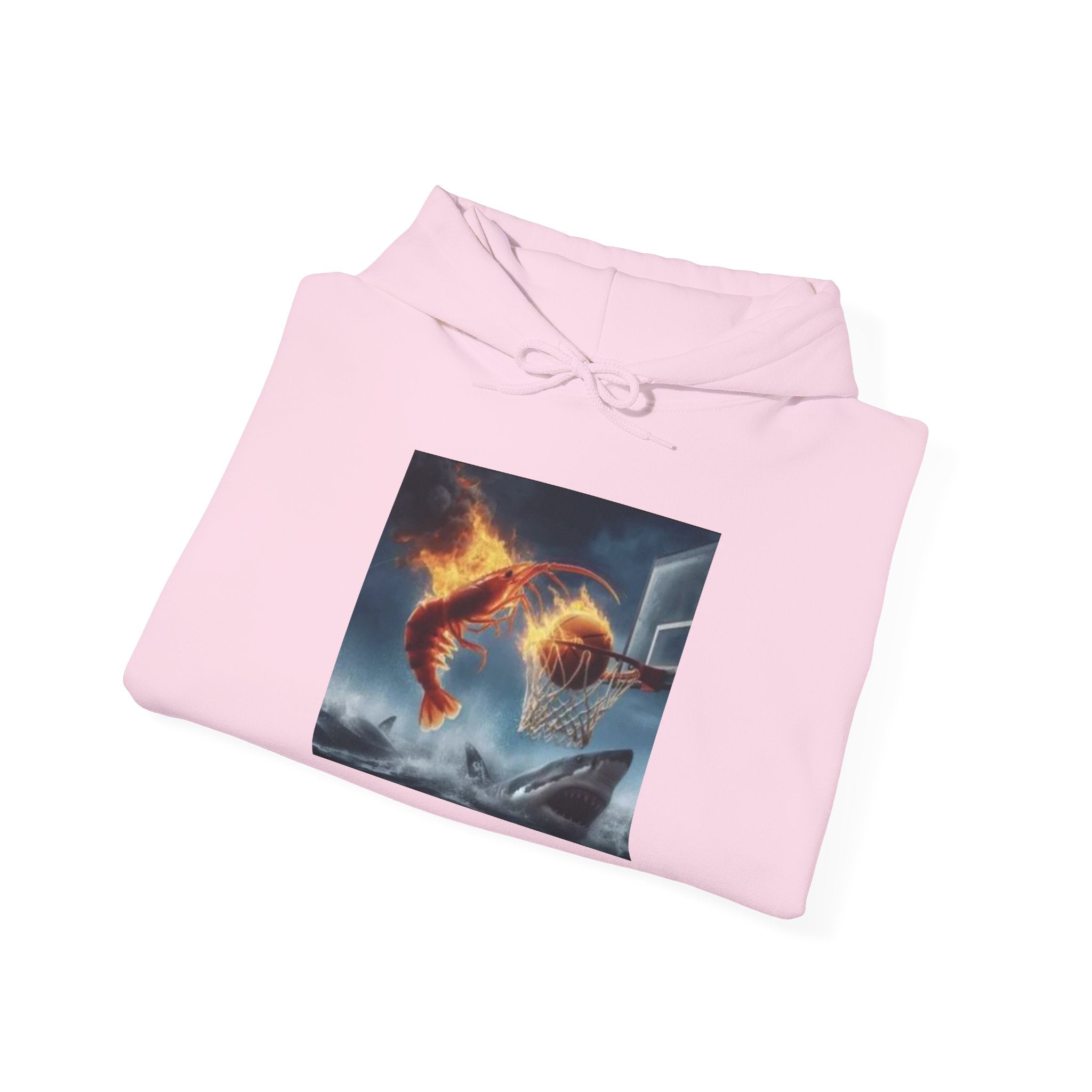 Shrimp Dunking On Shark Hoodie – Funny Flaming Shrimp Meme Hoodie