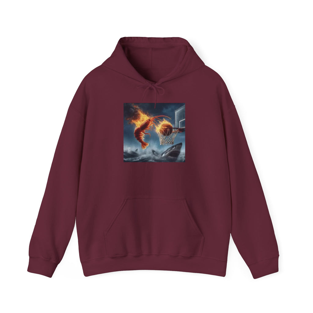 Shrimp Dunking On Shark Hoodie – Funny Flaming Shrimp Meme Hoodie