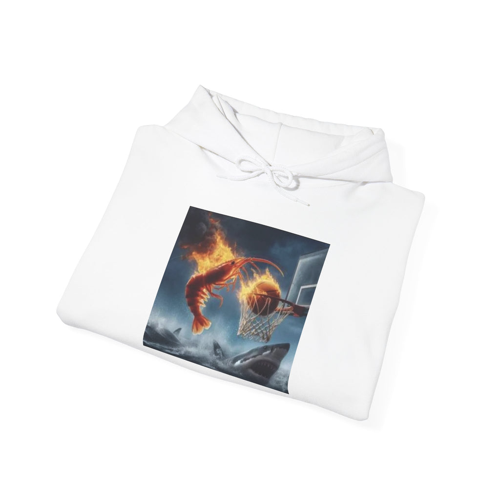 Shrimp Dunking On Shark Hoodie – Funny Flaming Shrimp Meme Hoodie