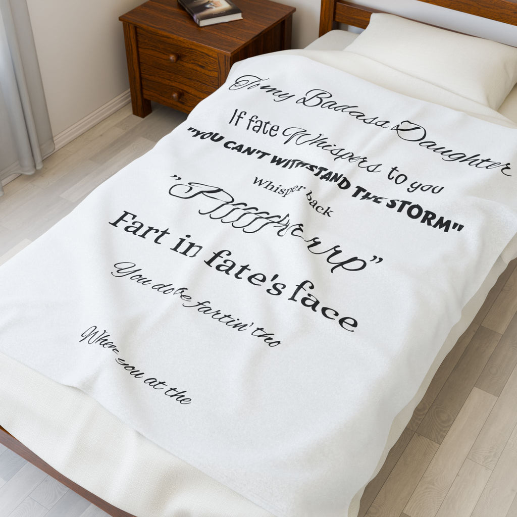 To My Badass Daughter Velveteen Plush Blanket - Inspirational Gift for Strong Daughters