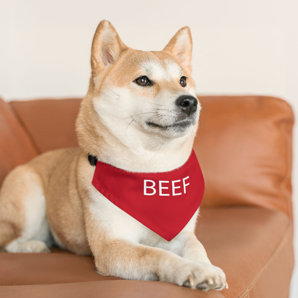 BEEF Bandana Dog Collar – Red Beef-Themed Adjustable Pet Accessory