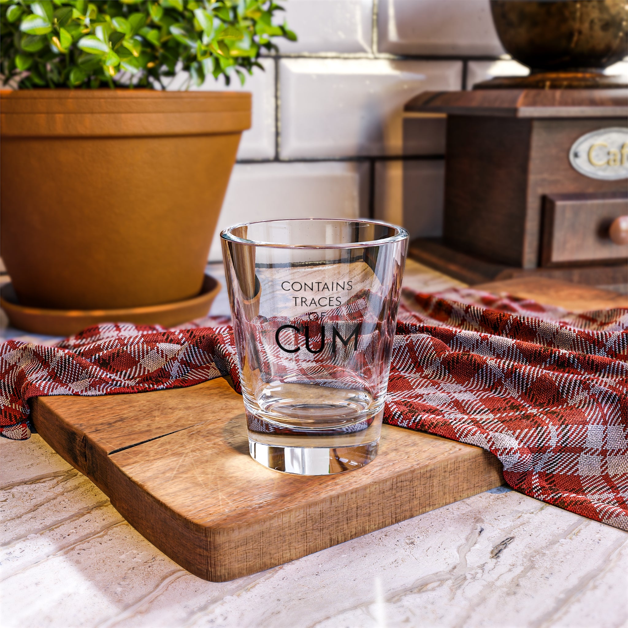 Contains Traces of Cum Shot Glass – Funny Adult Gag Gift Shot Glass