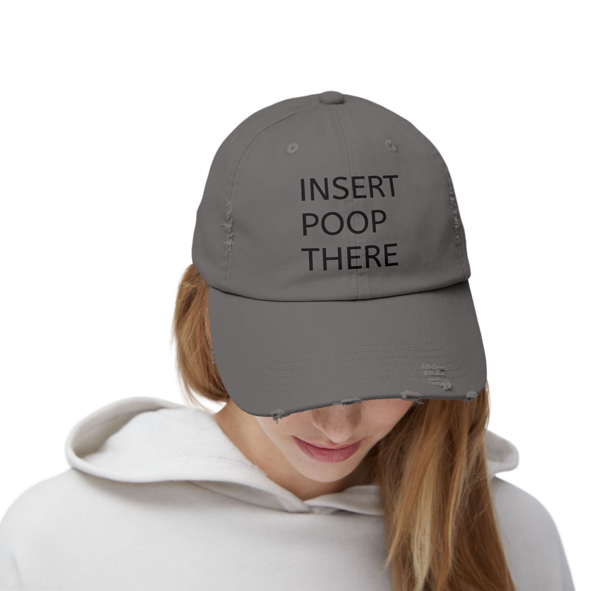 Insert Poop There Distressed Dad Hat - Funny Embroidered Gag Gift for Adults
