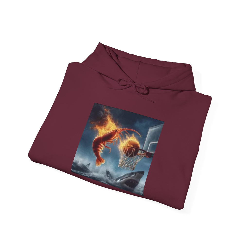 Shrimp Dunking On Shark Hoodie – Funny Flaming Shrimp Meme Hoodie