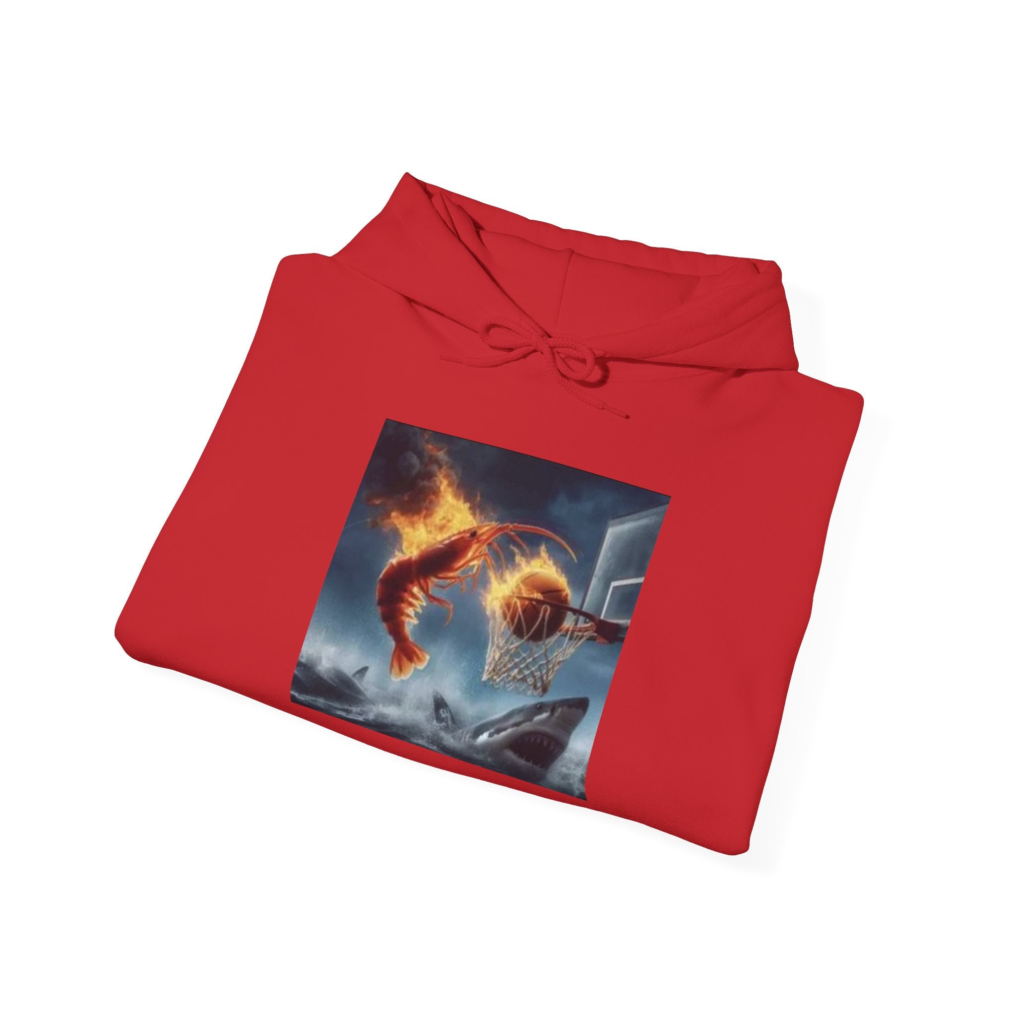 Shrimp Dunking On Shark Hoodie – Funny Flaming Shrimp Meme Hoodie