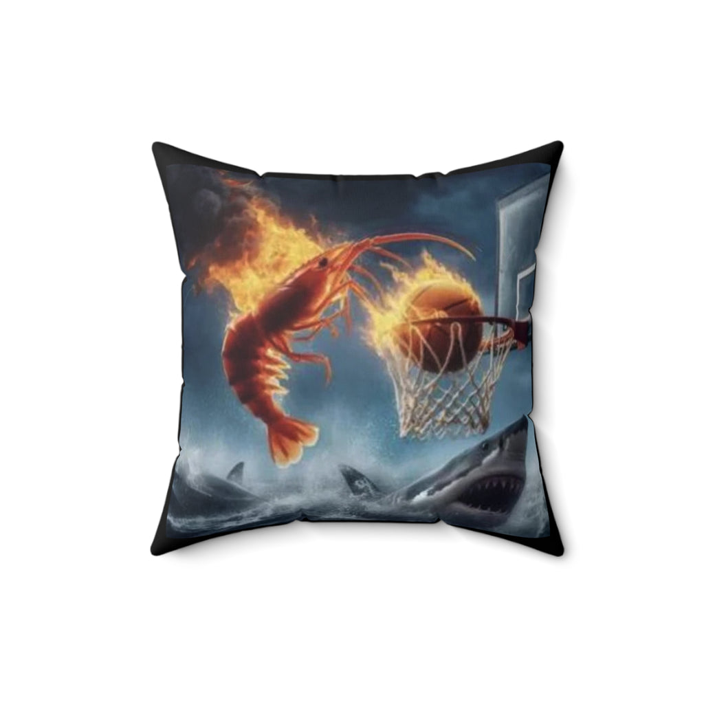 Flaming Shrimp Dunks On Shark Pillow