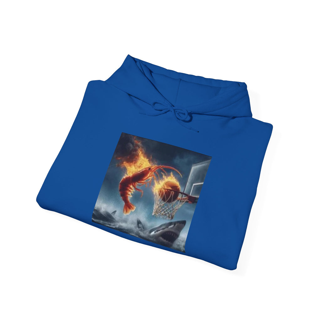 Shrimp Dunking On Shark Hoodie – Funny Flaming Shrimp Meme Hoodie