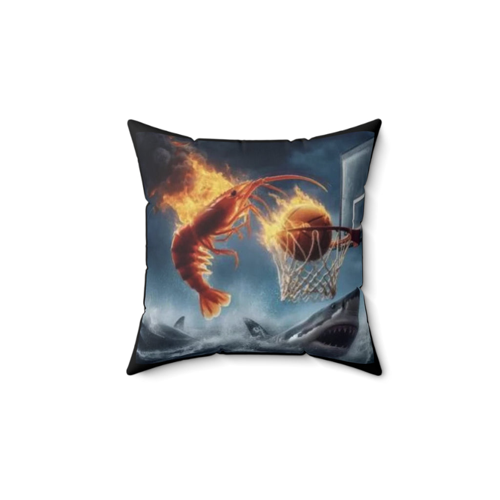 Flaming Shrimp Dunking on Shark Meme Square Pillow - Funny Throw Cushion