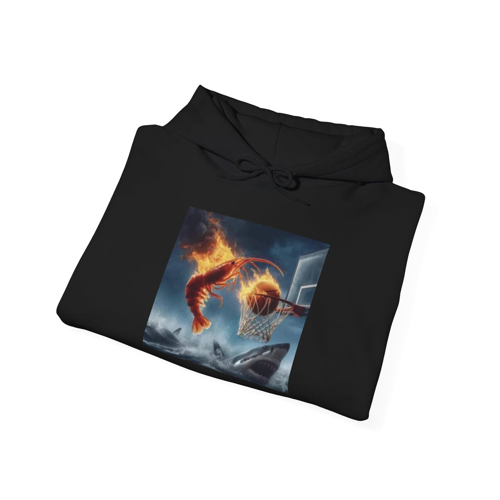 Shrimp Dunking On Shark Hoodie – Funny Flaming Shrimp Meme Hoodie
