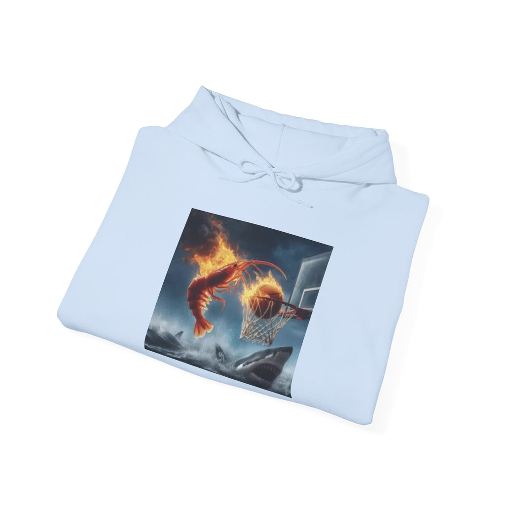 Shrimp Dunking On Shark Hoodie – Funny Flaming Shrimp Meme Hoodie
